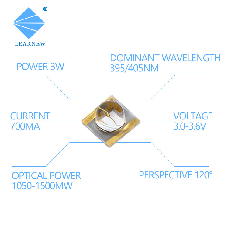 120DEG UVA 3W 700mA 395nm 405nm UV Led Chip For UV Curing And Inkjet Curing