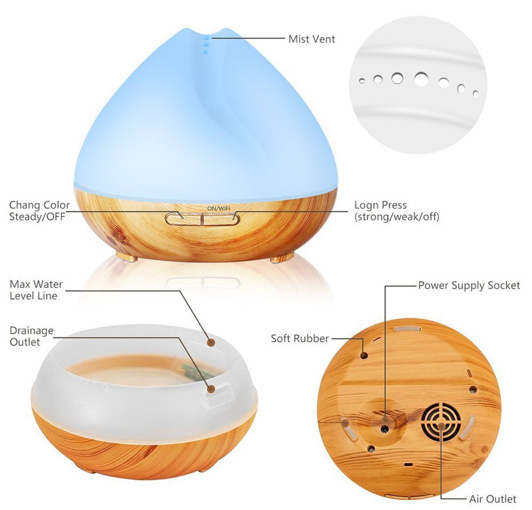 DC 24V 650mAh Smart WiFi Essential Oil Diffuser With Colorful Night Light