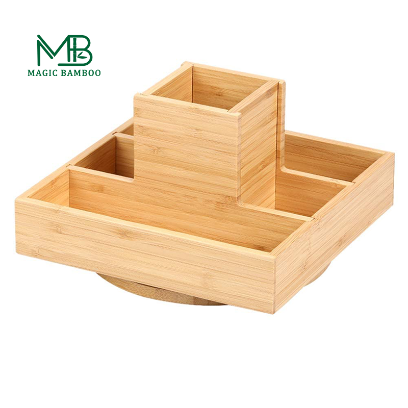 Bamboo Multifunctional Rotating Pen Holder for Desk Art Supply Organizer 18x18x11.5cm