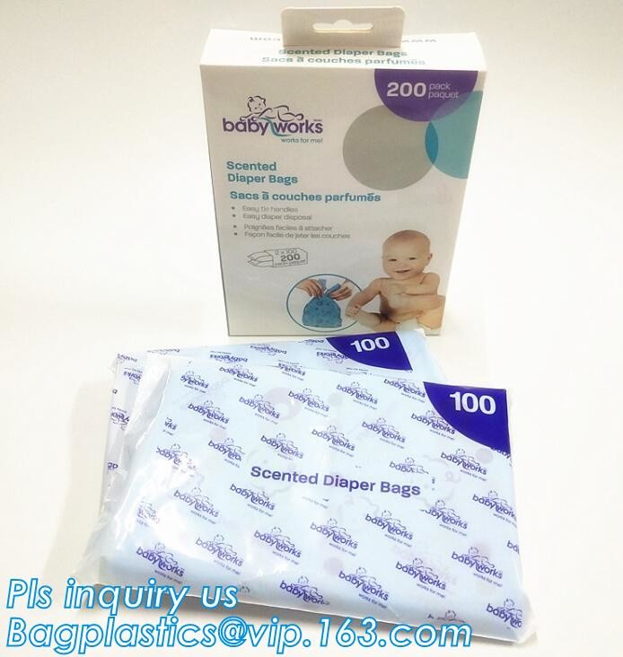 En13432 certified eco friendly biodegradable nappy sacks, Eco-friendly Scented Baby Sacks Tie Handle Disposal Diaper Bag