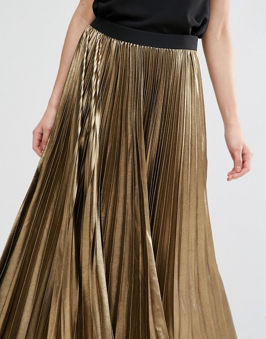 Custom service women clothes latest skirts design gold long pleated skirt