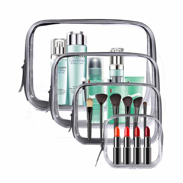 Clear Cosmetic Bag, 4 Pcs Waterproof PVC Zippered Toiletry Carry Pouch Portable