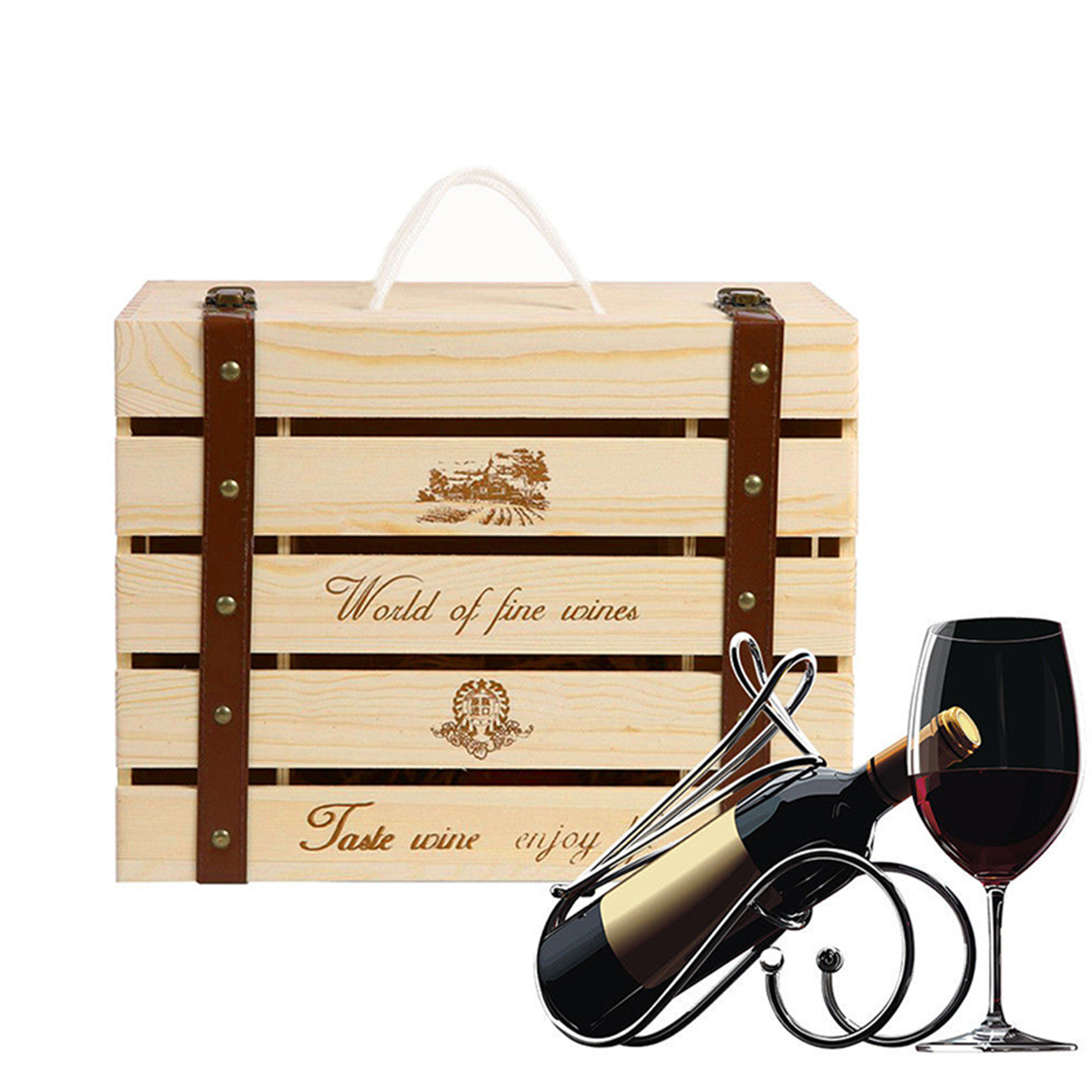 6 Bottles Natural Pine Wine Box Hand Made 360*265*210 Mm With FSC Certificate