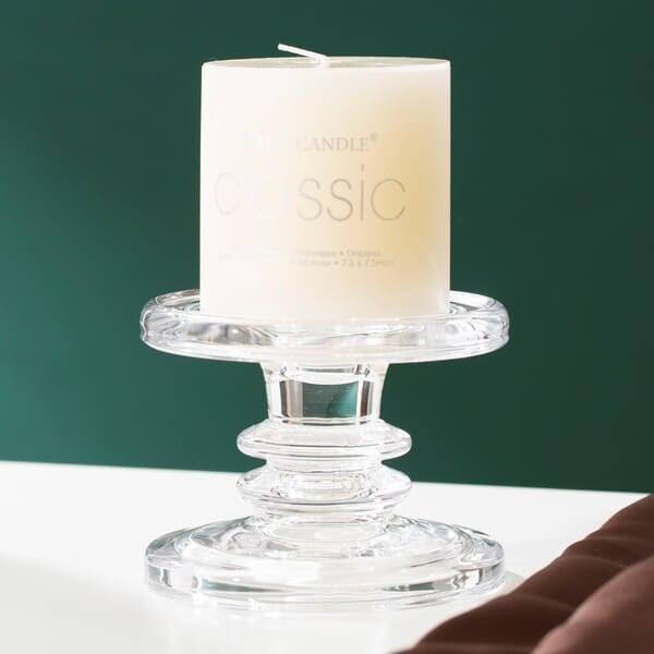 Quality Dinner Crystal Clear Glass Pillar Candle Holders Machine Pressed For Pillar Taper for sale