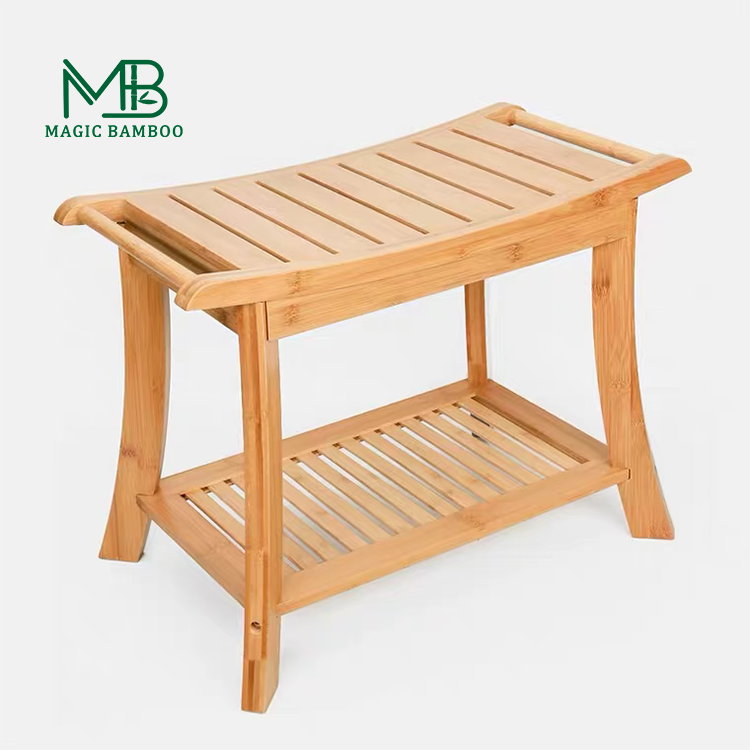FSC Certificated Non Slip Bamboo Shower Bench Waterproof Seat Towel Holder