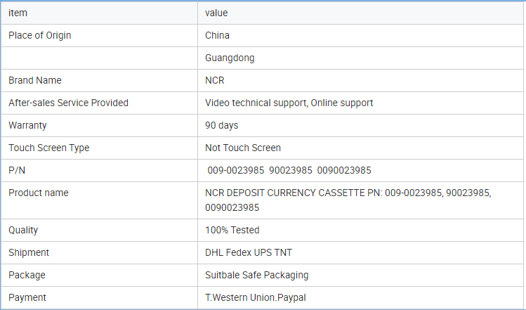 NCR DEPOSIT CURRENCY CASSETTE PN: 009-0023985, 90023985, 0090023985