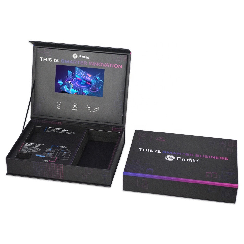 customized print lcd video screen box,promotional lcd video invitation box