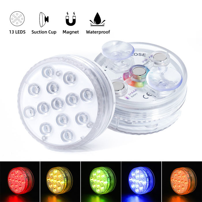 Color Changing Remote Control Submersible LED Lights With Magnet Suction Cups Pond Fountain Pool