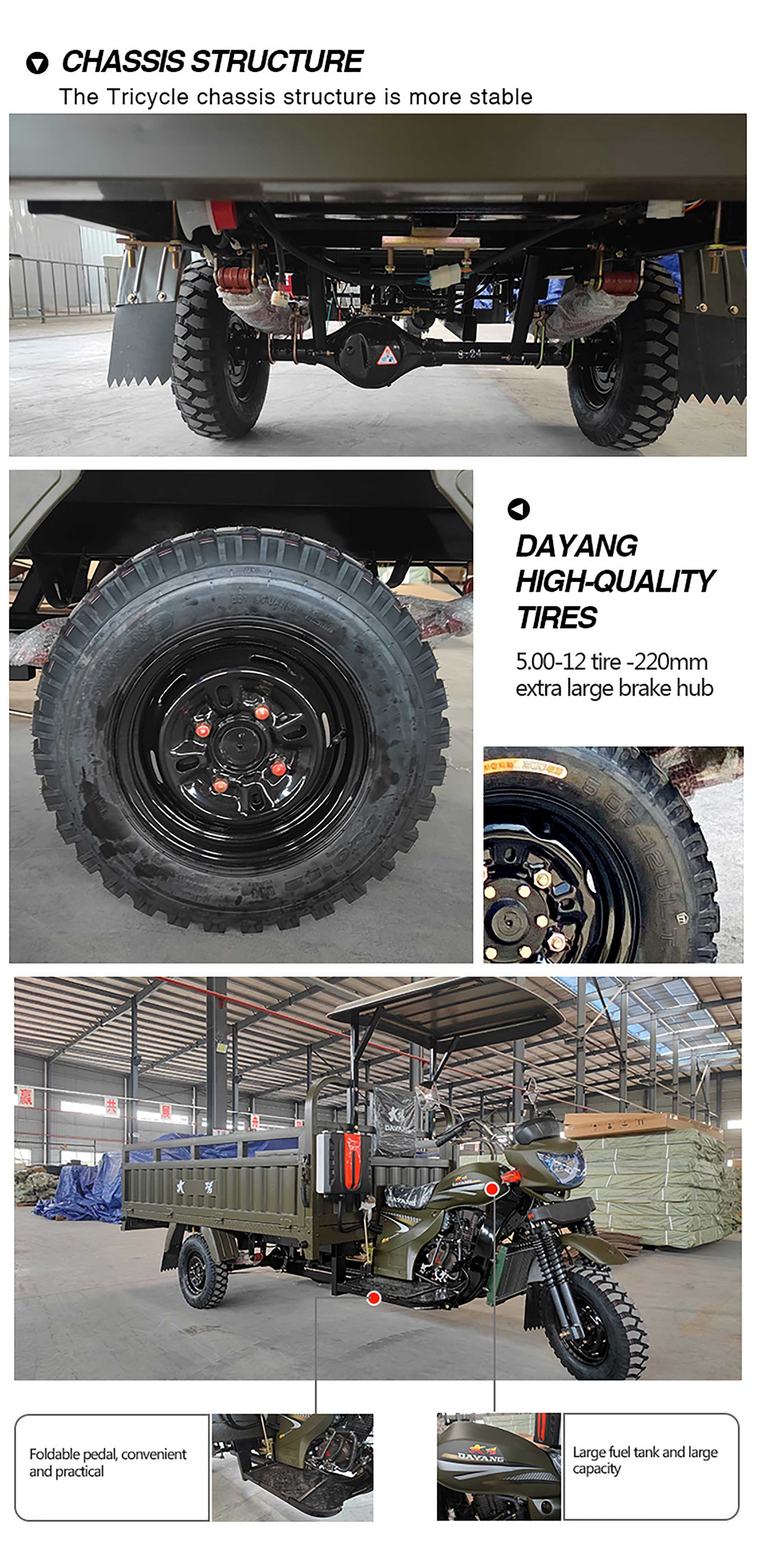 Home Agricultural 300cc Gasoline Cargo Motorcycle with 1000-2000kg Load Capacity