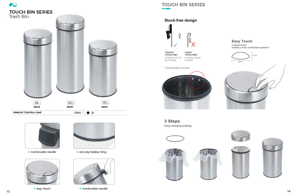 Round Shape Household Pedal Trash Bin Stainless Steel with Thin Lid OEM ODM Offered
