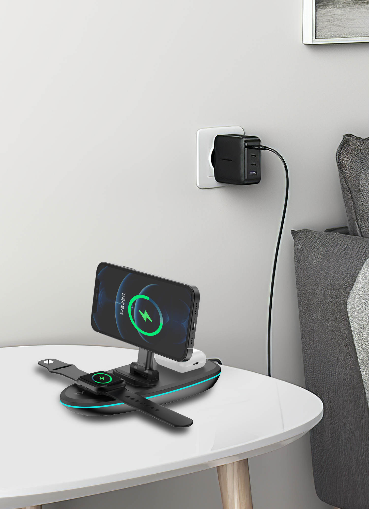 Portable 15W Wireless Charger Station Fast Magnetic Charging For IPhone Multifunction