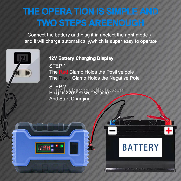 Automatic 12V 6A Car Battery Charger Pulse Repair Charger for Gel AGM Lead Acid Battery Electric Vehicle E-bike Scooter