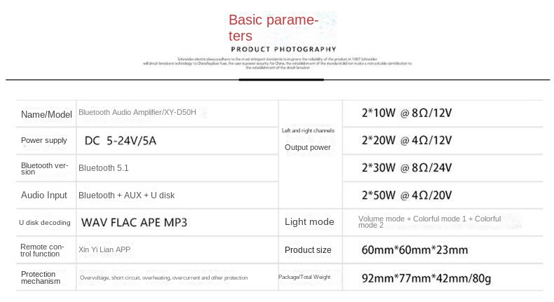TPA3116 Module 50W*2 Stereo HIFI Volume Spectrum Power Amplifier Board With Music Rhythm Lamp Private Mold