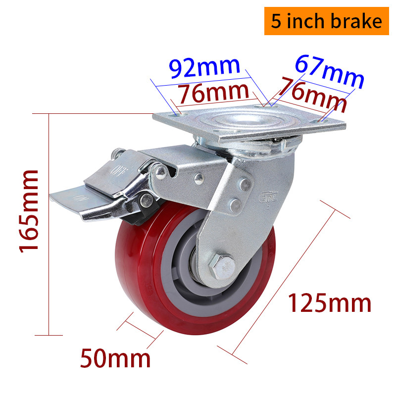 Red 5 Inch Heavy Duty Swivel Casters 125mm Caster Wheels 735-86
