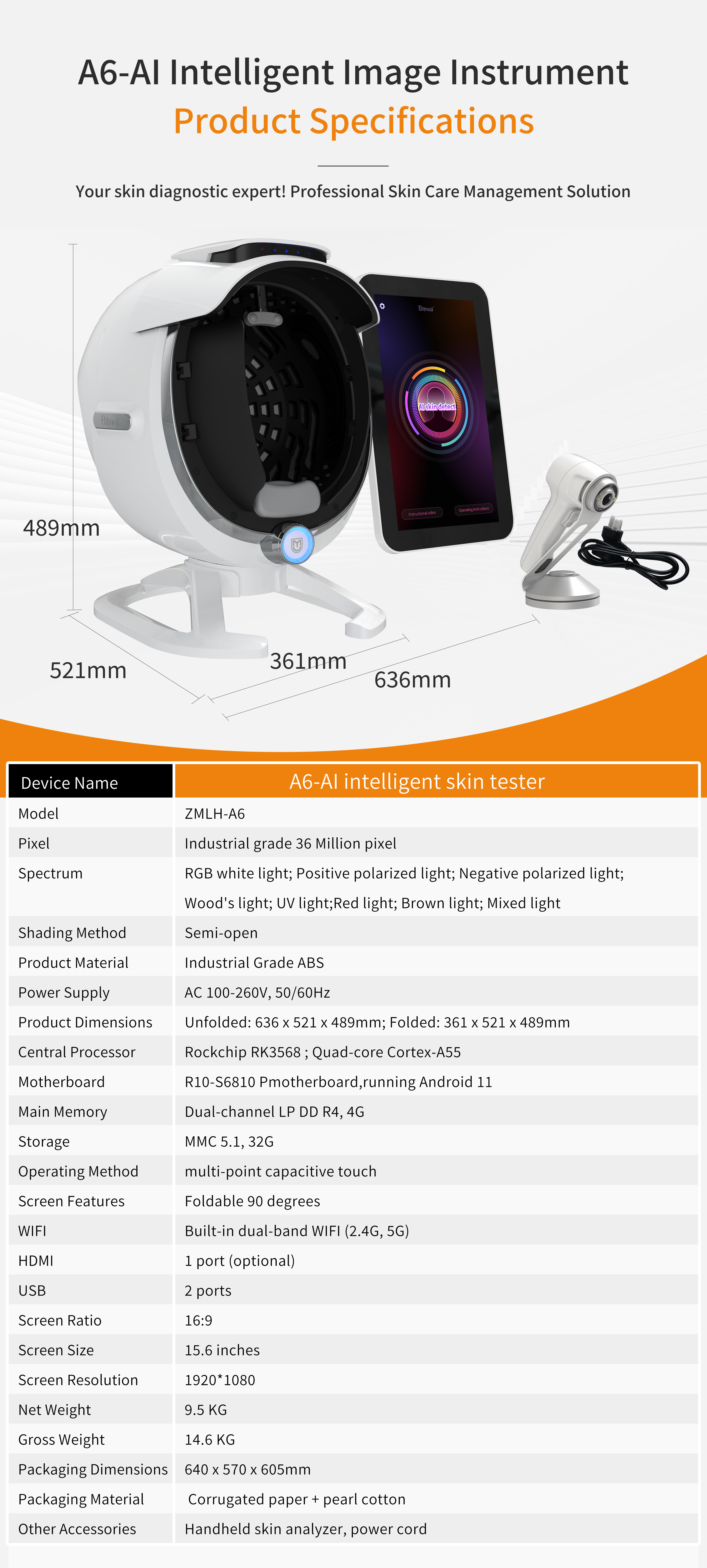 RGB UV Skin Analysis Machine 2X Magnification Camera Face Skin Analyzer For Windows