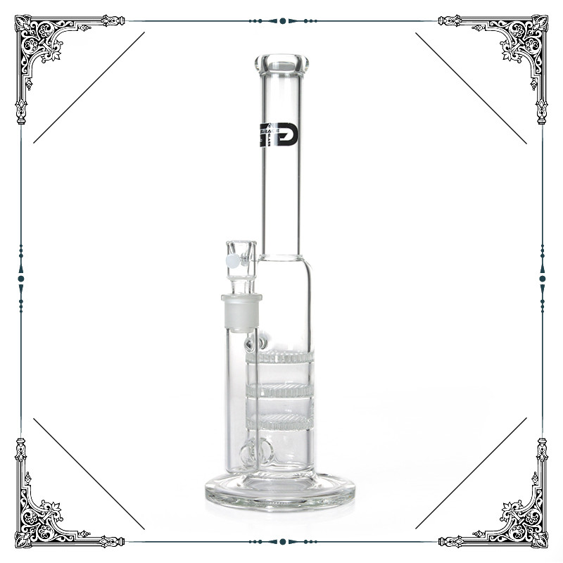 Grace Triple Honeycomb Perc Bong 13'' Clear Straight Tube Glass Smoking Water Pipes