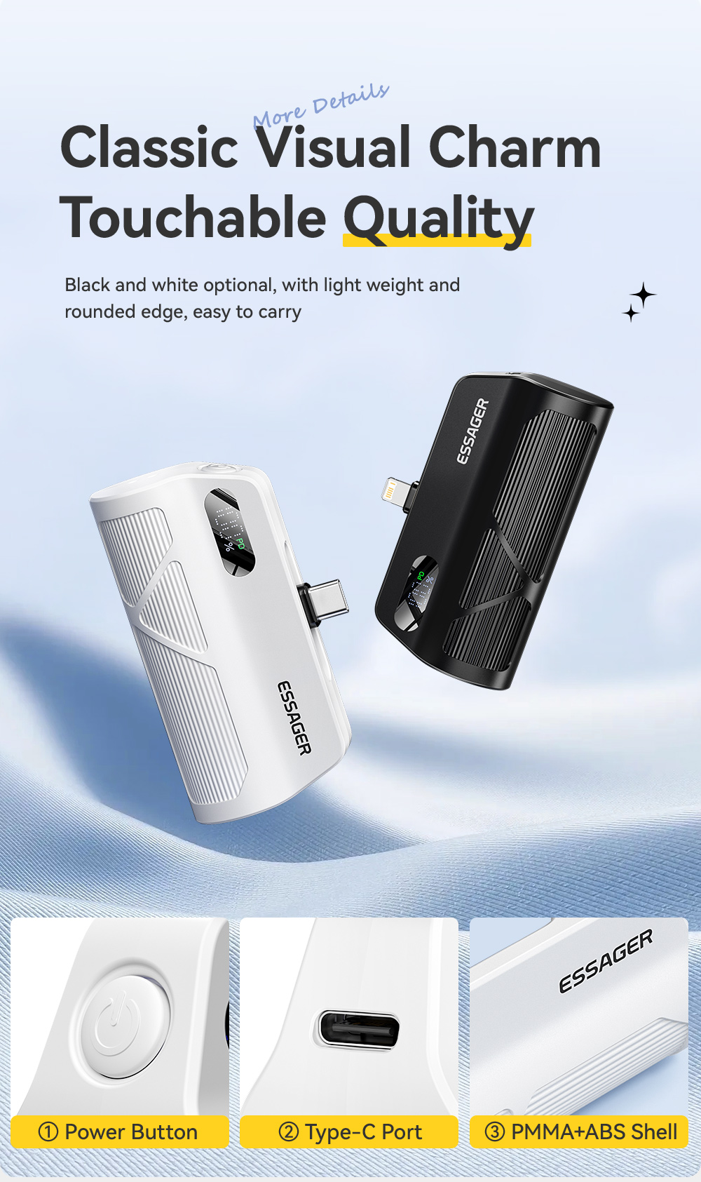 Compact ABS 5000 Mah Power Banks USB C Battery Pack 15W 18W