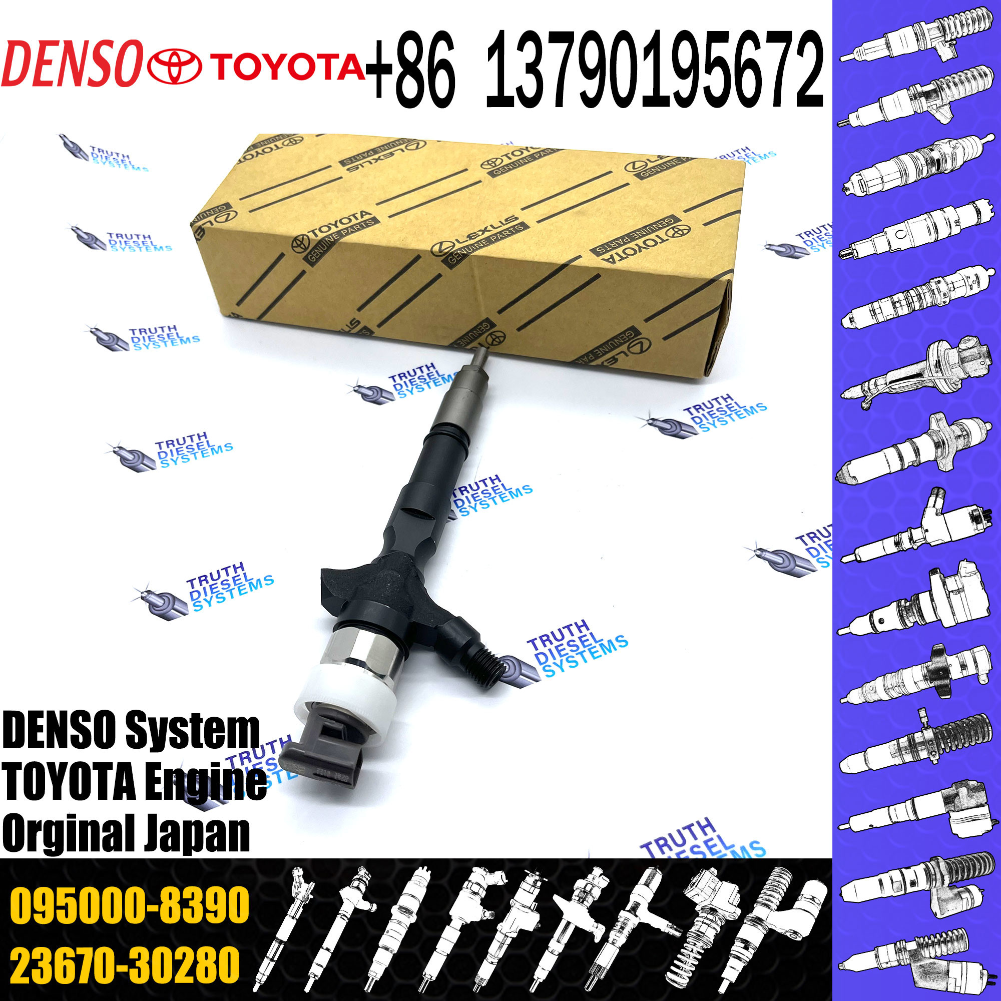 Construction Machinery Diesel Fuel Injector Nozzle 23670-30280 Common Rail Injector 095000-8390