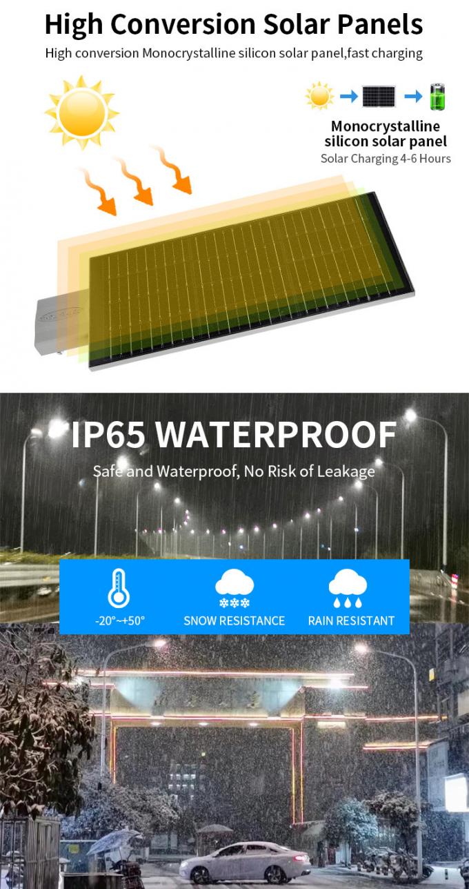 Eco Friendly All In One Solar LED Street Light High Energy 200w 34000lm LiFePO4 Battery 1