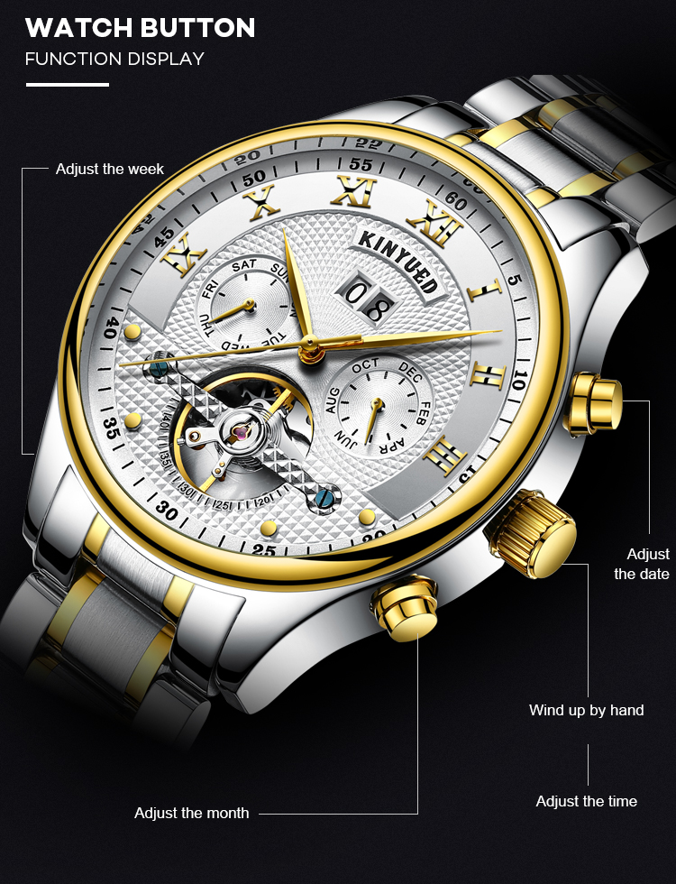 water resistant Minimalist Mechanical Watch Power Reserve Pointer Dial Display