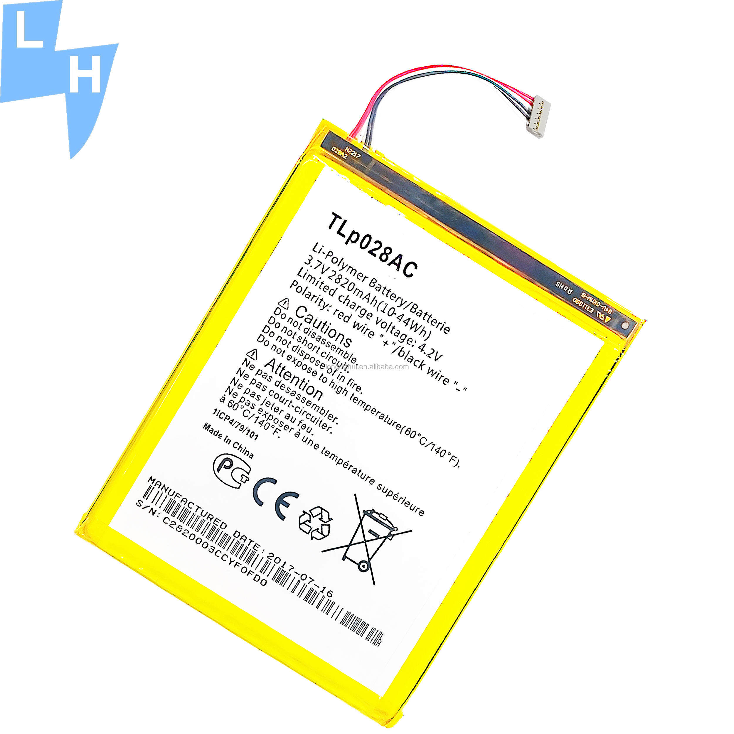 Stock 2820mAh TLP028A2 Mobile Phone Battery for Alcatel Neon 1216 OT1216 in White