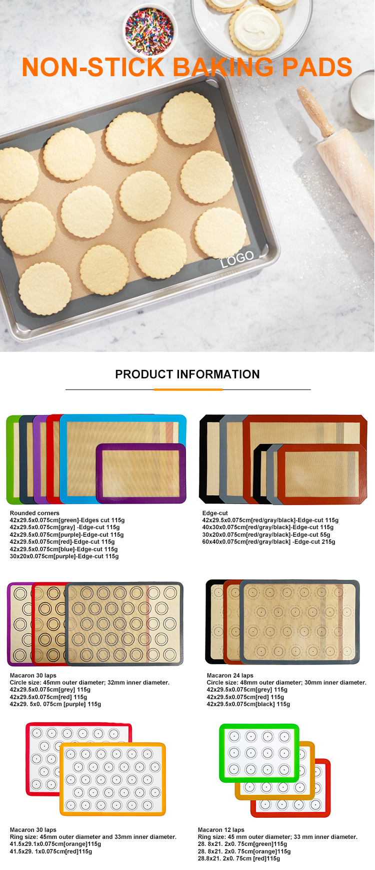 High Temperature Resistant Silicone Non Stick Baking Mat Thickness 0.75mm