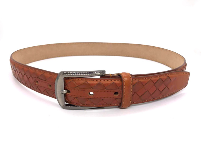 Handmade Braided Brown 3.8cm Mens Casual Leather Belt