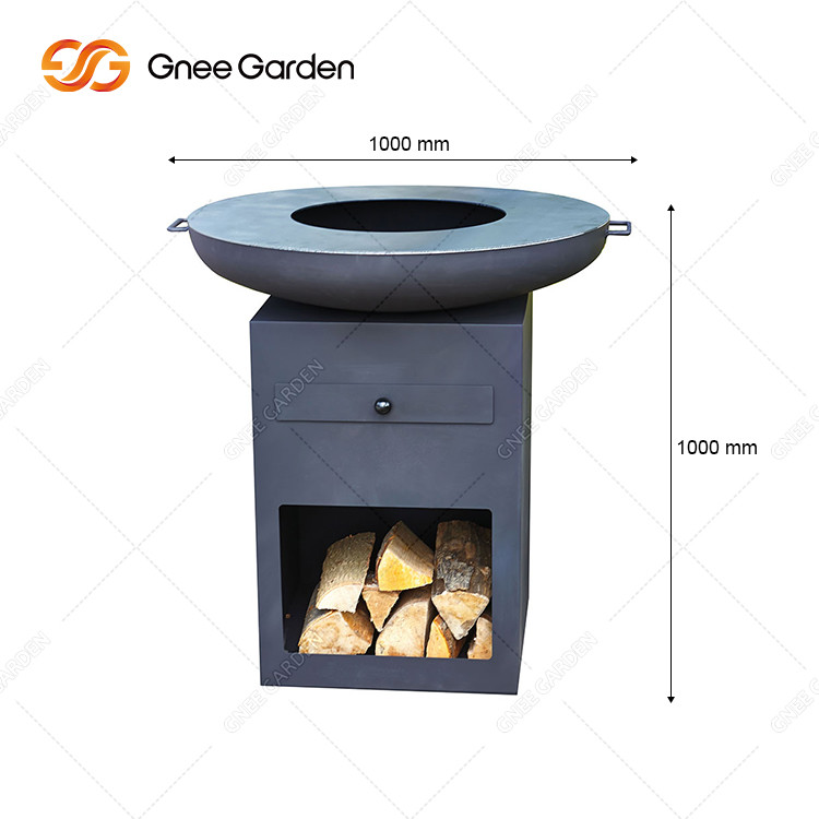  Outdoor Customized Corten Steel Fire Pit With Large Log Storage Backyard Patio With Rusty Colour