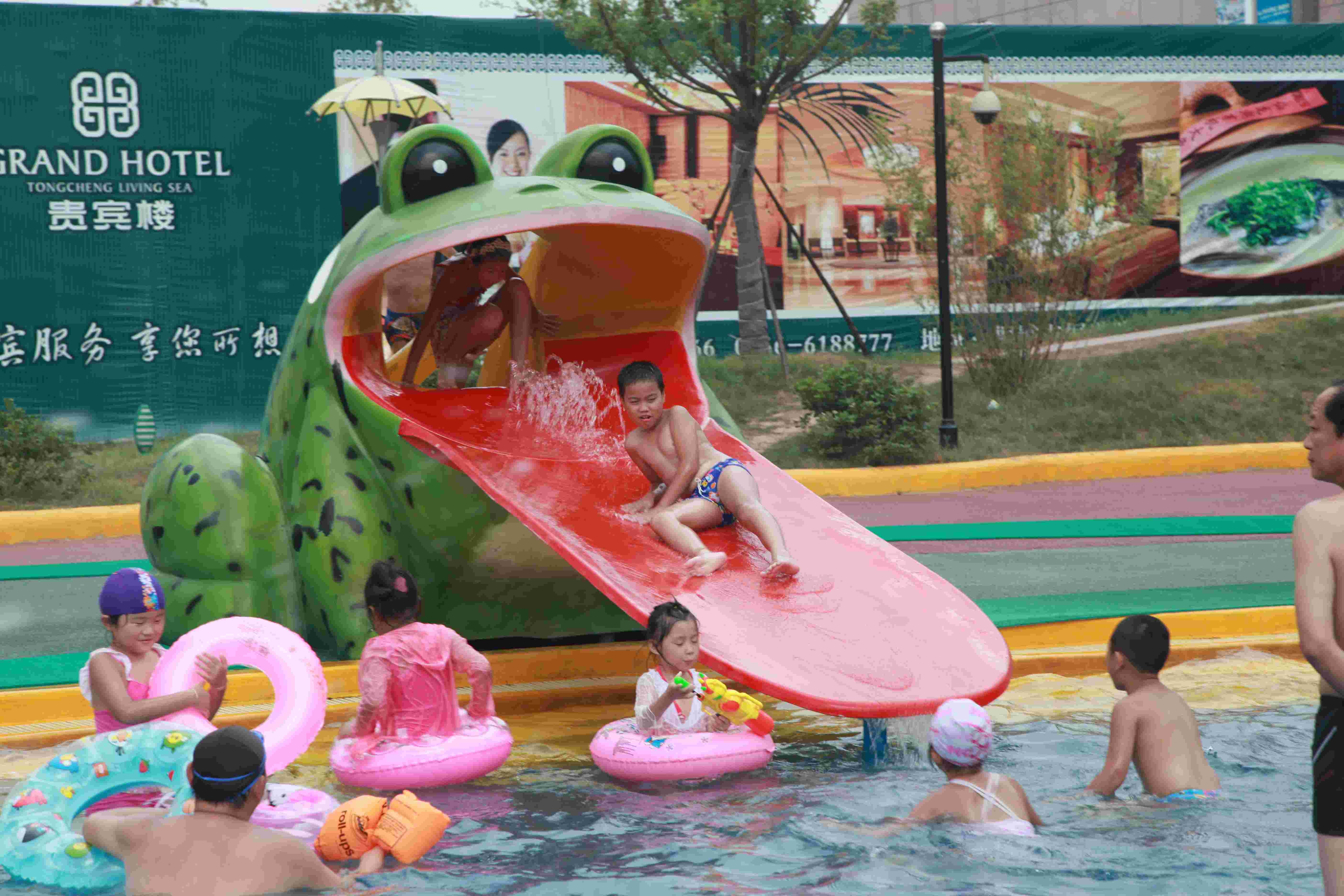 Frog Shape Water Pool Slides, Aqua Park Fiberglass Small Slide For Kids