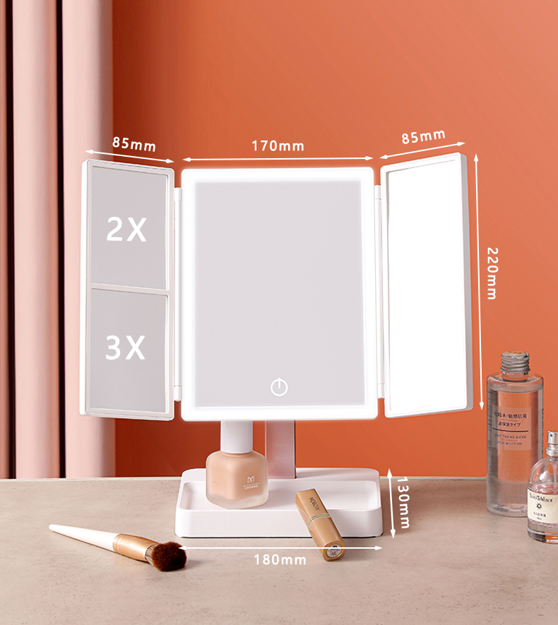 Trifold vanity Lighted Magnifying Makeup Mirror Cosmetic ABS Plastic