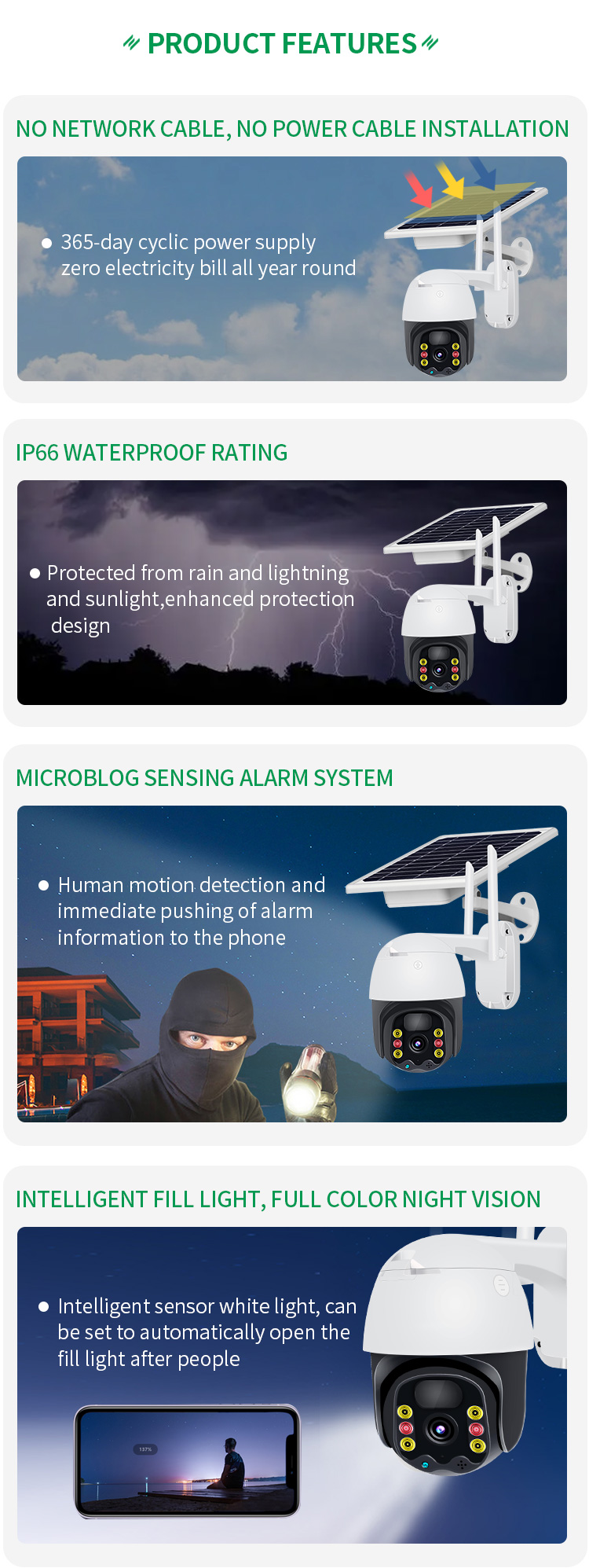 CCTV Two Way Audio Surveillance Security Solar PTZ Camera IP WiFi 4G 1080P H265