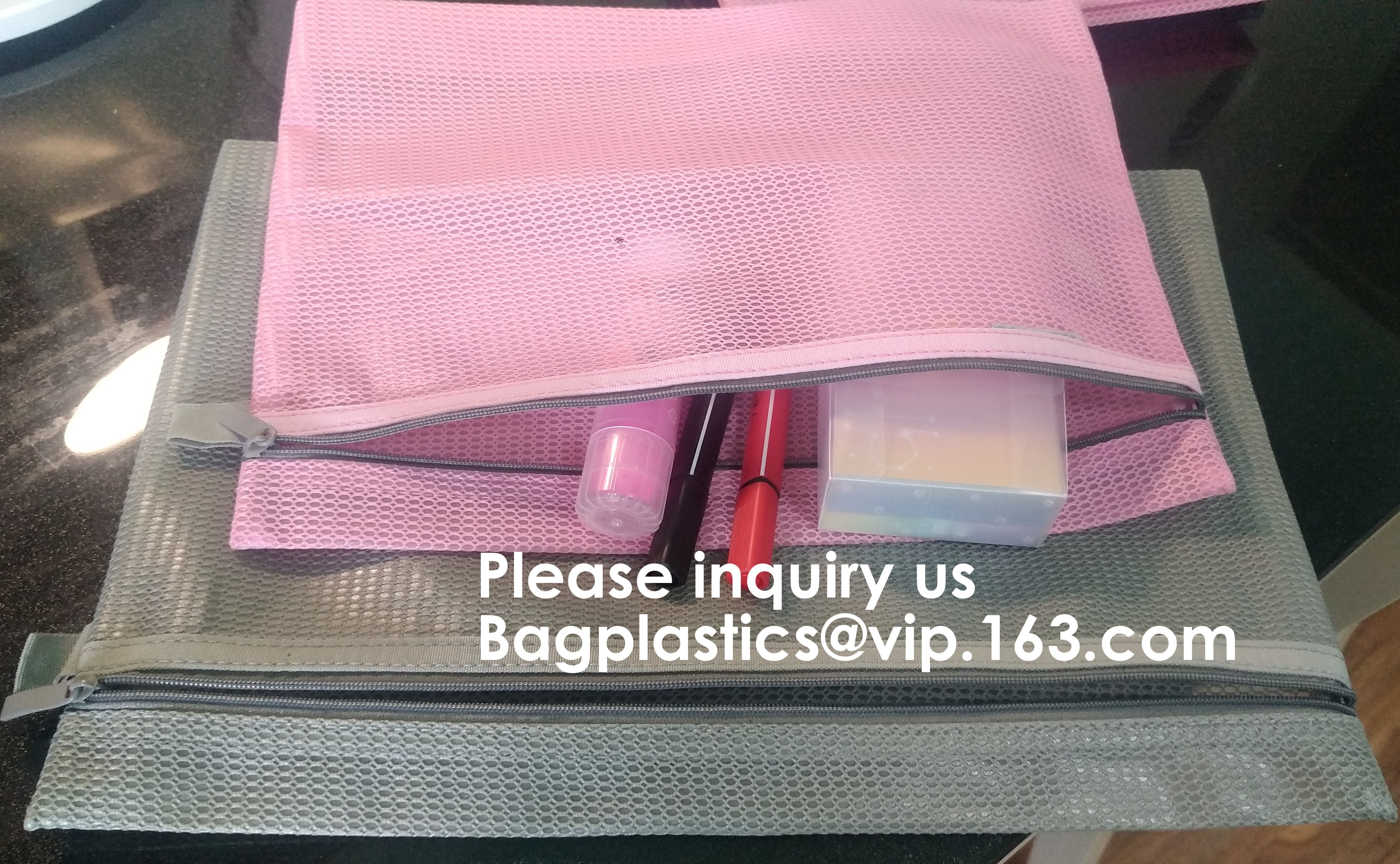 PVC A4/A5/A3 Waterproof Mesh Transparent Zipper File Folder Bag,A4 Double Zipper Mesh File Storage Bag With Color