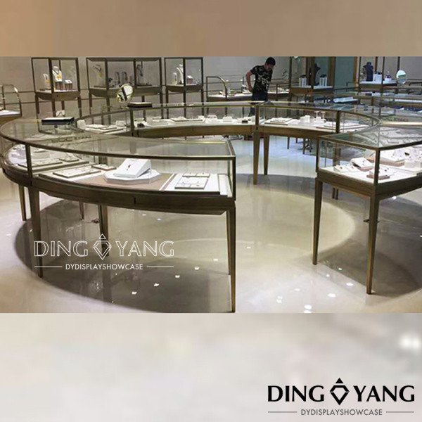 Round Glass Lockable Lighted Jewelry Display Cases