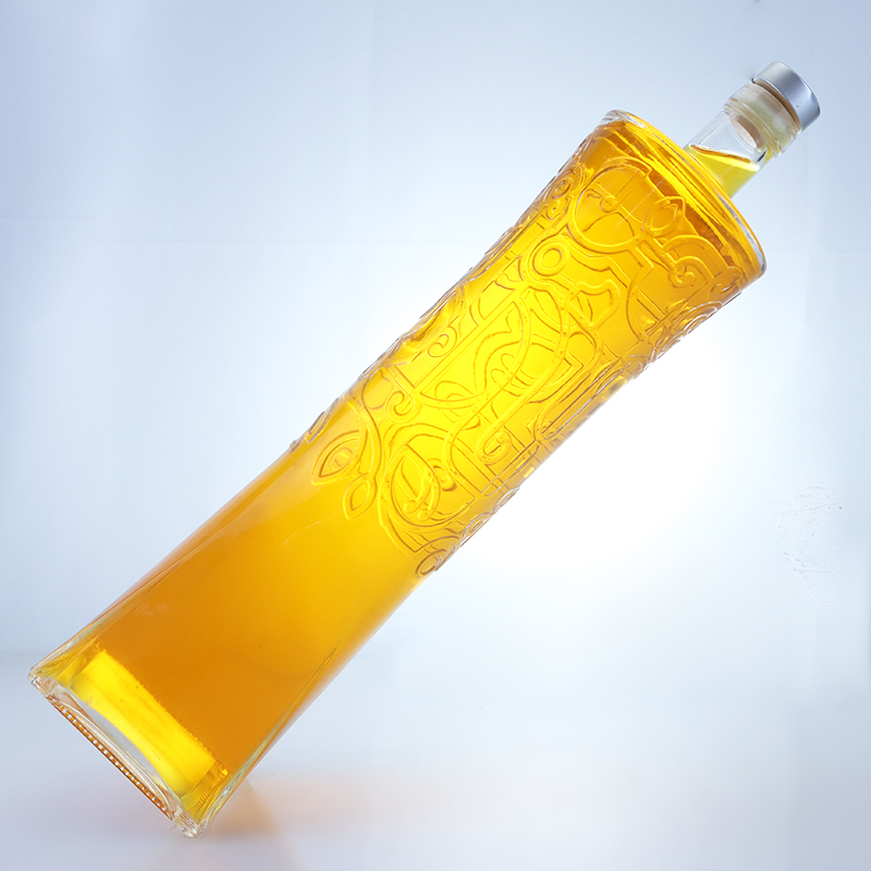 Industrial Liquor Glass Bottle with Unique Shape and Embossed Super Flint Material