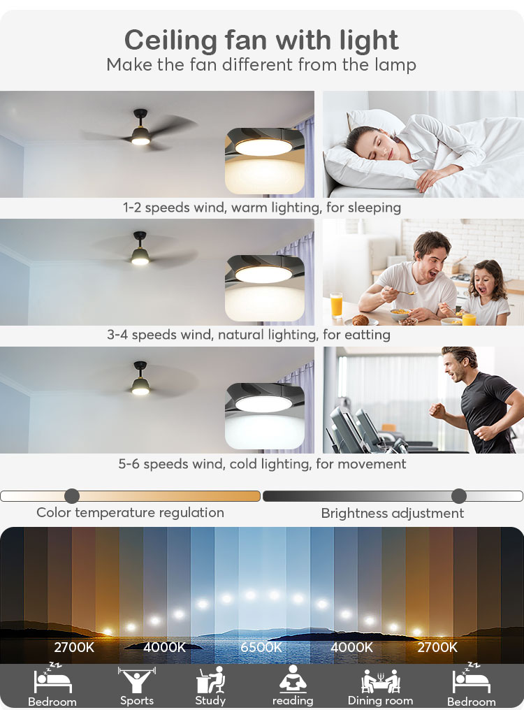 110-240v/50-60Hz ABS Black Blades Ceiling Fan with Remote Control and Dimmable Lighting
