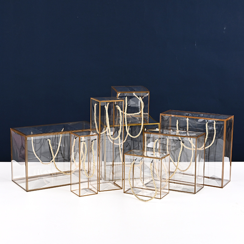 Simple Transparent Folding PET PVC Tote Plastic Packaging Gift Boxes with Handle