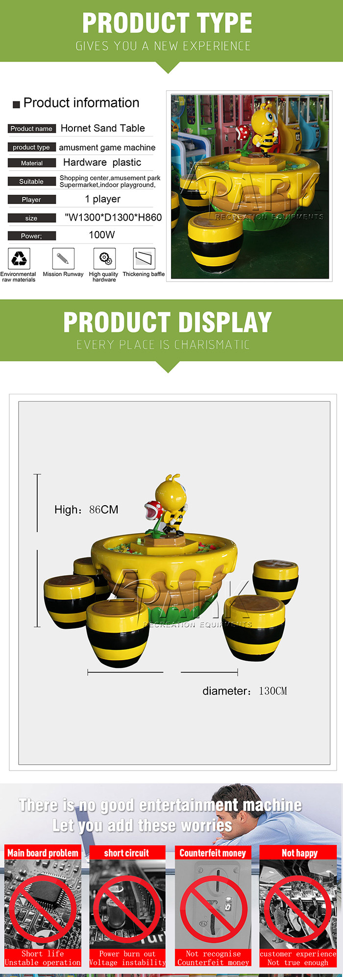 Indoor Amusement Game Machines , 5 Chairs Kids Entertainment Hornet Sand Table