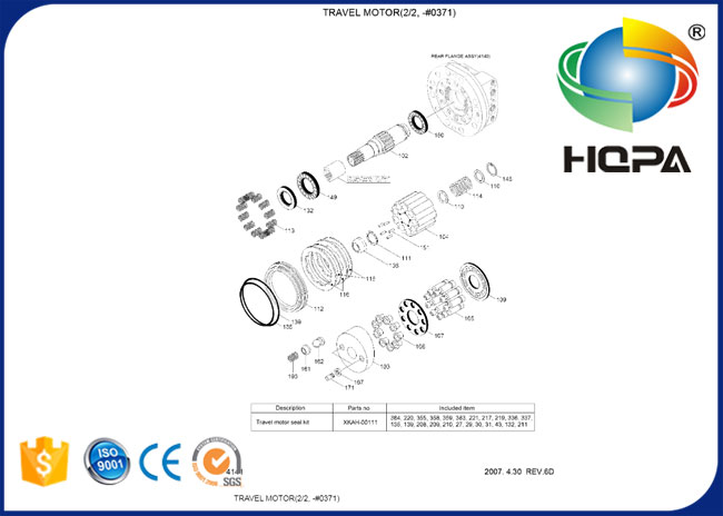 XKAH-00111 XKAH00111 Travel Motor Seal Kit for Hyundai R250-7 R220-7