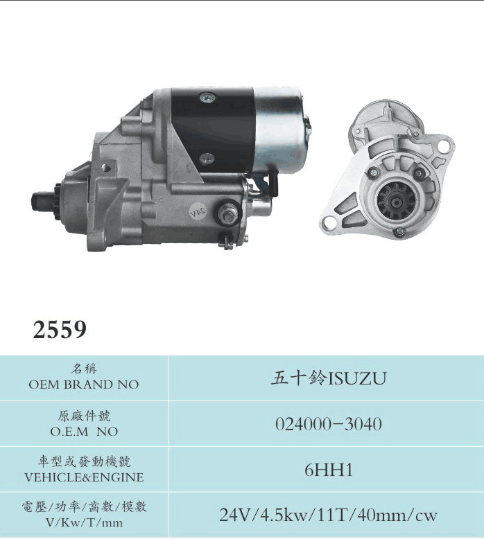 ISUZU Durable Nippondenso Starter Motor Copper 24V CW 11T 6HH1 024000-3040