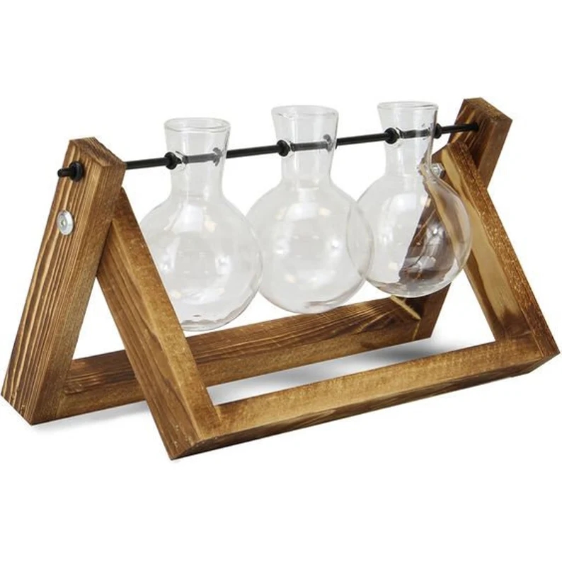 Wooden Trio Vase Holder for Home Decoration
