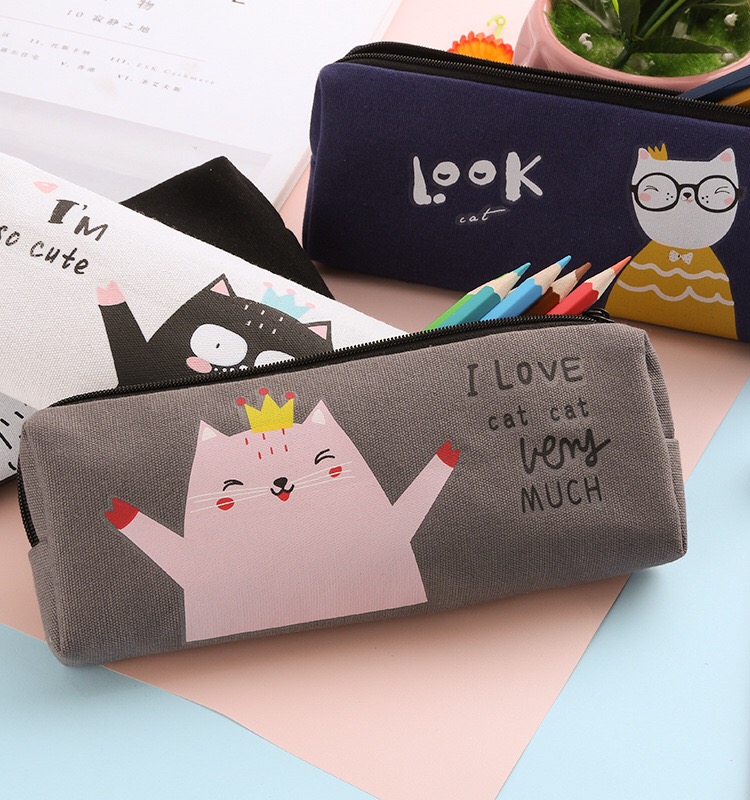 Customized Logo Acceptable Fashion Cartoon Canvas Pen Bag for Junior High School Pupils