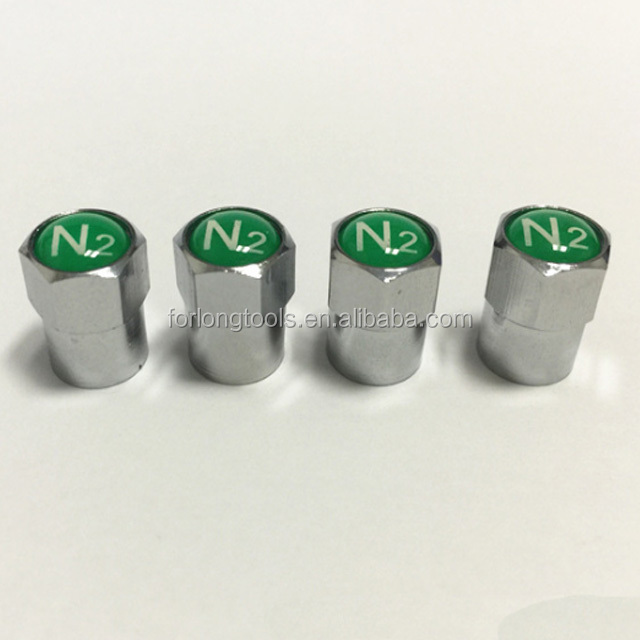 Replace/Repair Purpose Green N2 Nitrogen Logo Seal Chrome-Plated Tire Valve Stem Caps for Universal Car Fitment