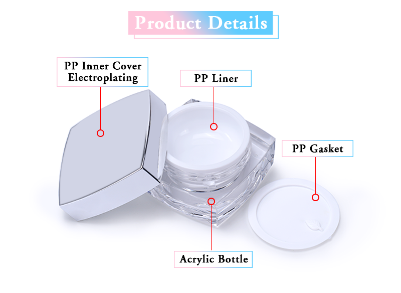 Double Wall 50g Square Acrylic Cream Jar Cosmetic Package Container