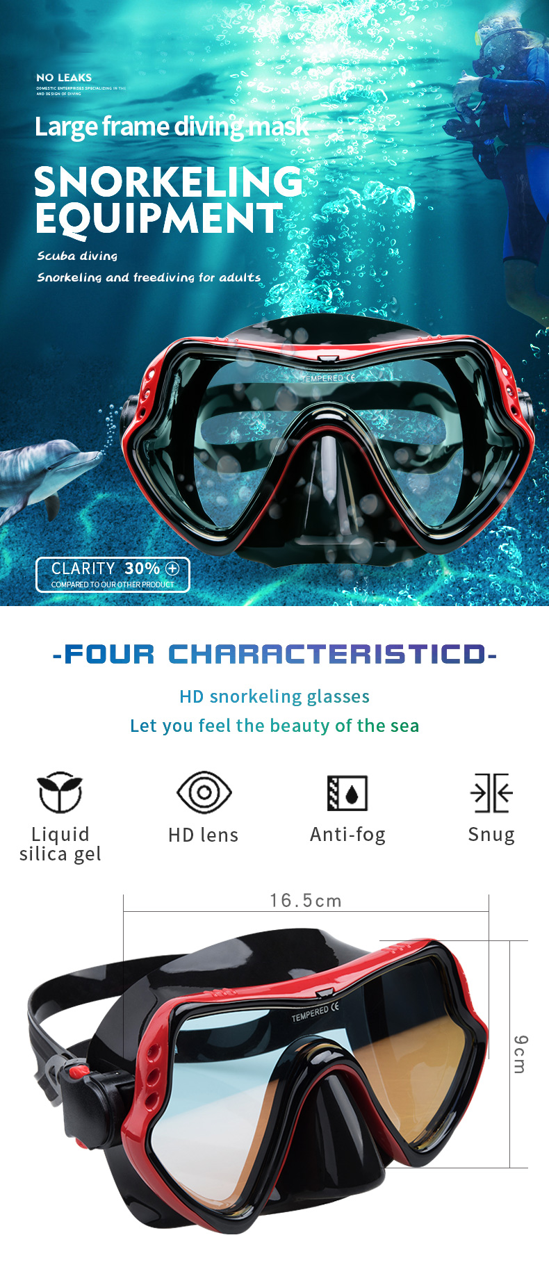 Tempered Glass Lens Diving Mask Junior Snorkel Set Silicone PC PVC