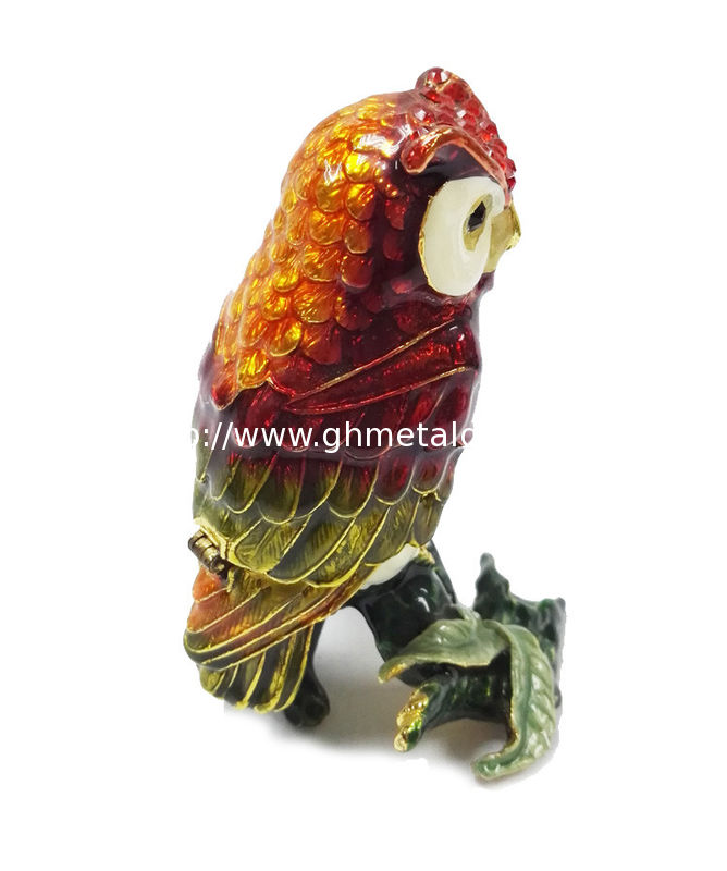 Owl enamel bird jeweled trinket box Metal Owl Bird Trinket Box for gift