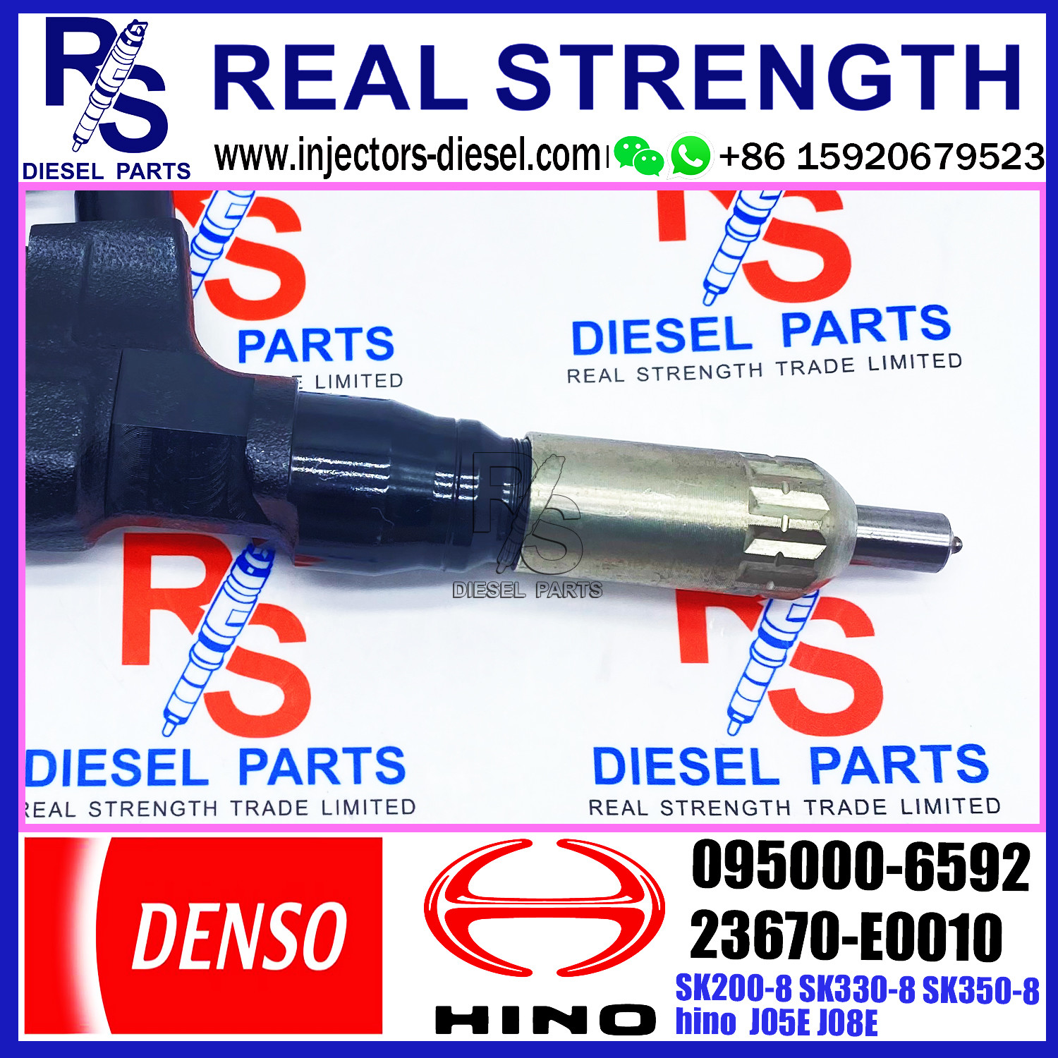 Diesel Fuel Injector 095000-6593 095000-6594 095000-6592 For Kobelco Excavator / HINO J08E Engine Part 23670-E0010