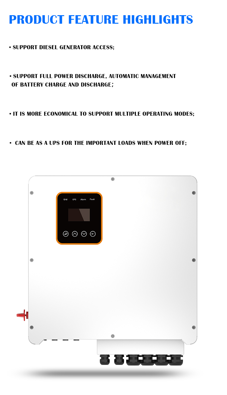 6kw 8kw 10kw 12kw Three Phase Hybrid Solar Inverter 50HZ/60HZ