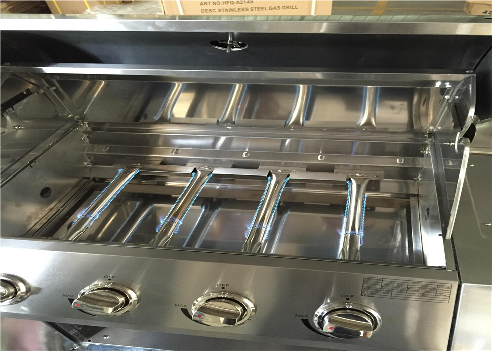Factory price silver 430 stainless steel slow 5 burners protable gas BBQ grill