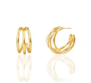  Triple 18K Gold Plated Fashion Large Stainless Steel Hoop Earrings Manufactures