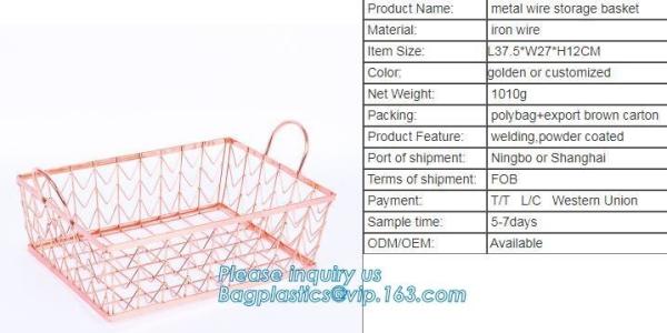 Metal Wire storage basket,rose gold metal wire storage basket for kitchen